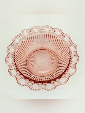 930s Anchor Hocking Old Colony Pink Depression Glass 9.5" Lace Edge Serving Bowl